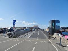 The green cycle route Christianshavnsruten on Inderhavnsbroen at Grønlandske Handels Plads in Copenhagen