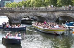 tourist boats at Marmorbroen in Copenhagen