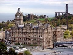 Calton Hill in Edinburgh, Scotland featuring historic buildings and landmarks