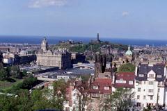 View of Calton Hill from Edinburgh Castle on a clear day