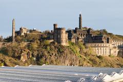 photo of Calton Hill in Edinburgh with the National Monument and Dugald Stewart Monument