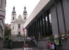 Karlovy Vary, church and colonnade near Freedom Square