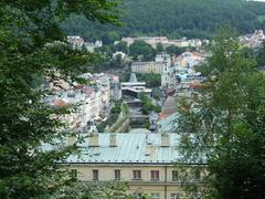 View of Karlovy Vary city from surrounding hills