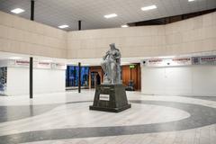 Statue of Hygie at the Vřídelní Colonnade in Karlovy Vary during Coronavirus pandemic (November 2020)