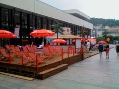 47th Karlovy Vary International Film Festival beach in front of Geyser Colonnade