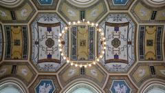 ornate geometric architectural ceiling in Detroit Institute of Arts hallway