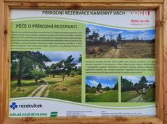 Information board at the wooden sidewalk in Kamenný vrch nature reserve, Brno