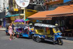 Tuk-tuks on Khaosan Road in Phra Nakhon District, Bangkok, Thailand