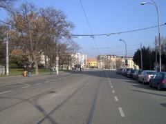 Tram track in Moravské náměstí, Brno, Czech Republic