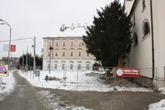 Construction work around the Church of St. Thomas in Brno