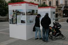 Moravské náměstí referendum information panels in Brno