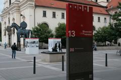 Information panels at Moravské náměstí in Brno about the local referendum on the location of the main railway station