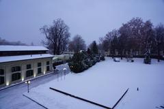 Czech Bridge in winter with snow