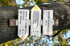 Tourist signpost at Ostrá horka lookout in Brno