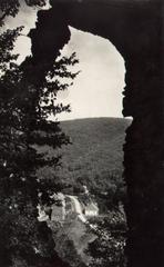 View from the artificial ruin gate to the Old Smelter in Adamov in the early 20th century