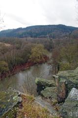 distant view from cliffs on the southwestern edge of Tašovice towards the Kaňon Ohře, Karlovy Vary district