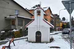 Small chapel at village green in Tašovice, Karlovy Vary District, December