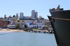 Hyde Street Pier with boats docked and a view of the waterfront