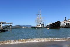 Hyde Street Pier with docked boats and blue sky