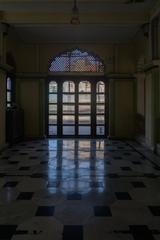 Glass window of the prayer hall of Nakhoda Masjid