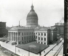 Birds-eye view of Old Courthouse with pristine white facade