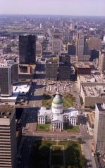 Downtown St. Louis skyline view from the Arch, 1981