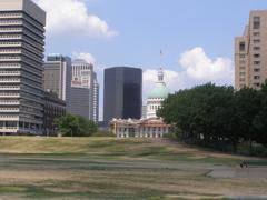 Grounds at the Gateway Arch with the Old St. Louis County Courthouse in St. Louis, Missouri