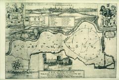 Map of Port Meadow from 1694 with cartouches and inset of St. Martin's Church