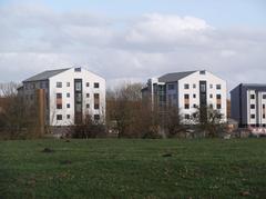 Castle Mill student accommodation blocks from Port Meadow, Oxford