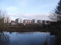 Castle Mill student accommodation blocks of Oxford University from Castle Mill Stream