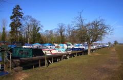 Footpath alongside the moorings on Port Meadow