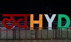 I Love Hyderabad sign with cityscape in the background