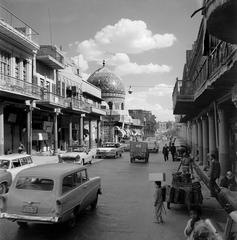 Al-Rasheed Street in Baghdad 1961 with Haydhar Khana Mosque