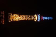 Illuminated Petřín Tower in support of Ukraine during the 2022 Russian invasion of Ukraine