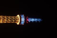 illuminated Petřín Tower top supporting Ukraine in Prague