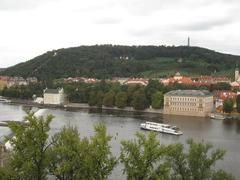 View of Petřín mountain from Old Town Tower of the Charles Bridge