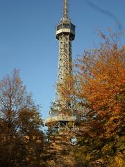 Petrin Tower in autumn with colorful foliage