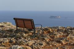 Dingli Cliffs Malta panoramic view with stone bench