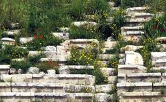 Detail of the grandstands of the Theatre of Dionysus in Athens, Greece