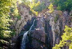 Boyana Waterfall cascading over rocks surrounded by lush greenery