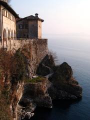 Santa Caterina del Sasso monastery on a cliff overlooking Lake Maggiore