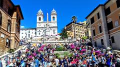 View of the Trinità dei Monti church from the Piazza di Spagna