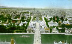 Aerial view of Trocadero Palace and Pont d'Iéna bridge during the Paris Exposition of 1900