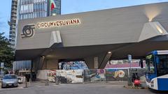 Outside Napoli Porta Nolana Railway Station with 'Circumvesuviana' sign in Naples, Italy