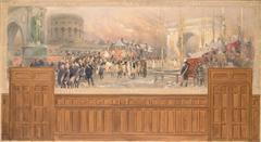 Edouard Detaille painting of Paris municipality reception at La Villette barrier with troops returning from Poland