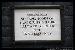 Dress code sign at a London Club in Soho