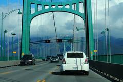 Lions Gate Bridge interior in Vancouver, Canada with cars on the road