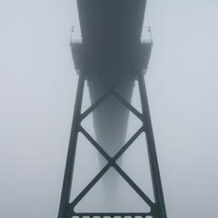 Lion's Gate Bridge on a foggy day