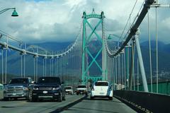 Lions Gate Bridge interior view with traffic