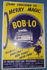 Boblo Island Amusement Park entrance with a ferris wheel and various rides